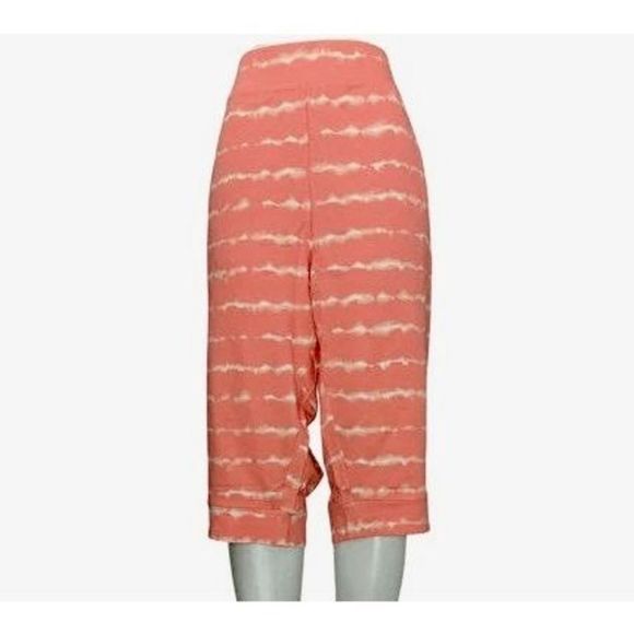 AnyBody Cozy Knit French Terry Printed Ultra Crop Pant Tie Dye Coral Choose Size - Picture 2 of 6